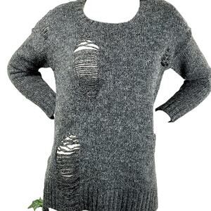 1804 Coin High Low Crew Neck Wool Blend S Grunge Sweater With Styled Holes/Runs